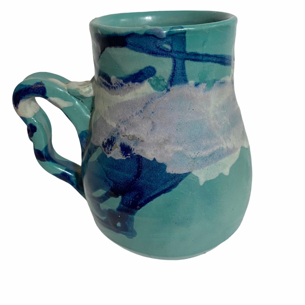Studio Pottery Coffee Mug Blue Green Glazing